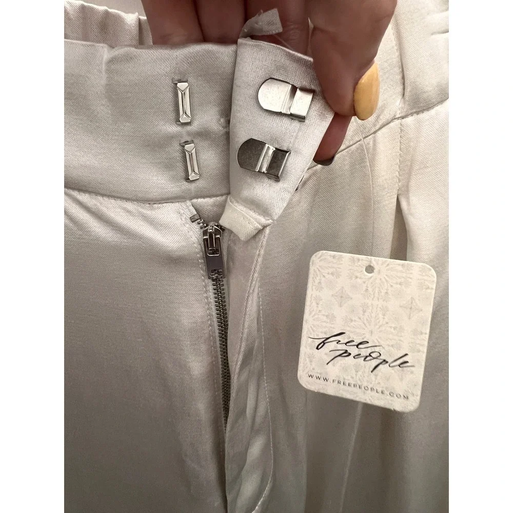 Free People Good Days Satin Wide Leg Trousers Ivory Womens S NWT - Picture 7 of 8
